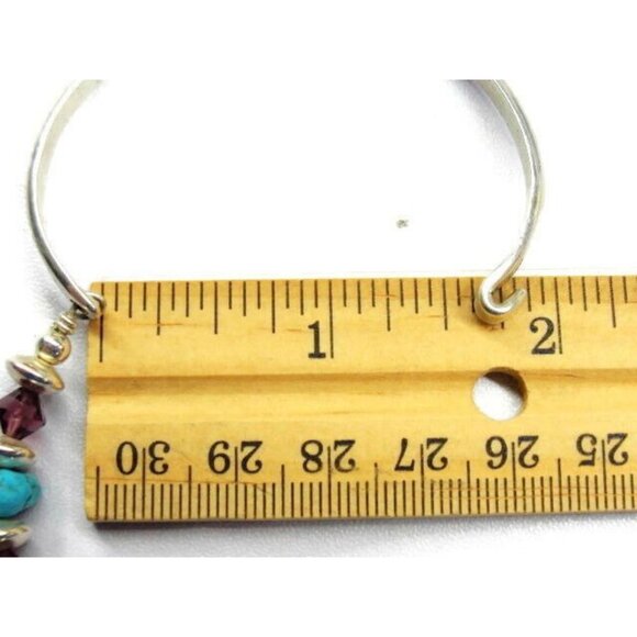 Vintage Bracelet Sterling Silver 925 Turquoise Purple Bead Latching Bangle - Picture 12 of 12